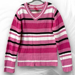 Pink Striped V-Neck Knit Sweater Girls 10/12